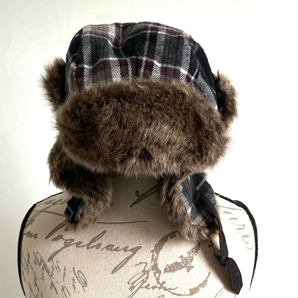D&Y Winter Hat fur plaid one size